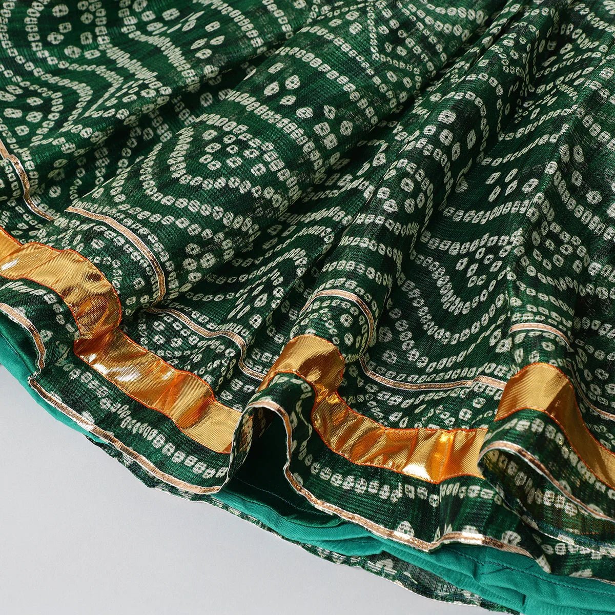 Green Bandhani Silk Lehenga Kurti Set - BYB PREMIUM