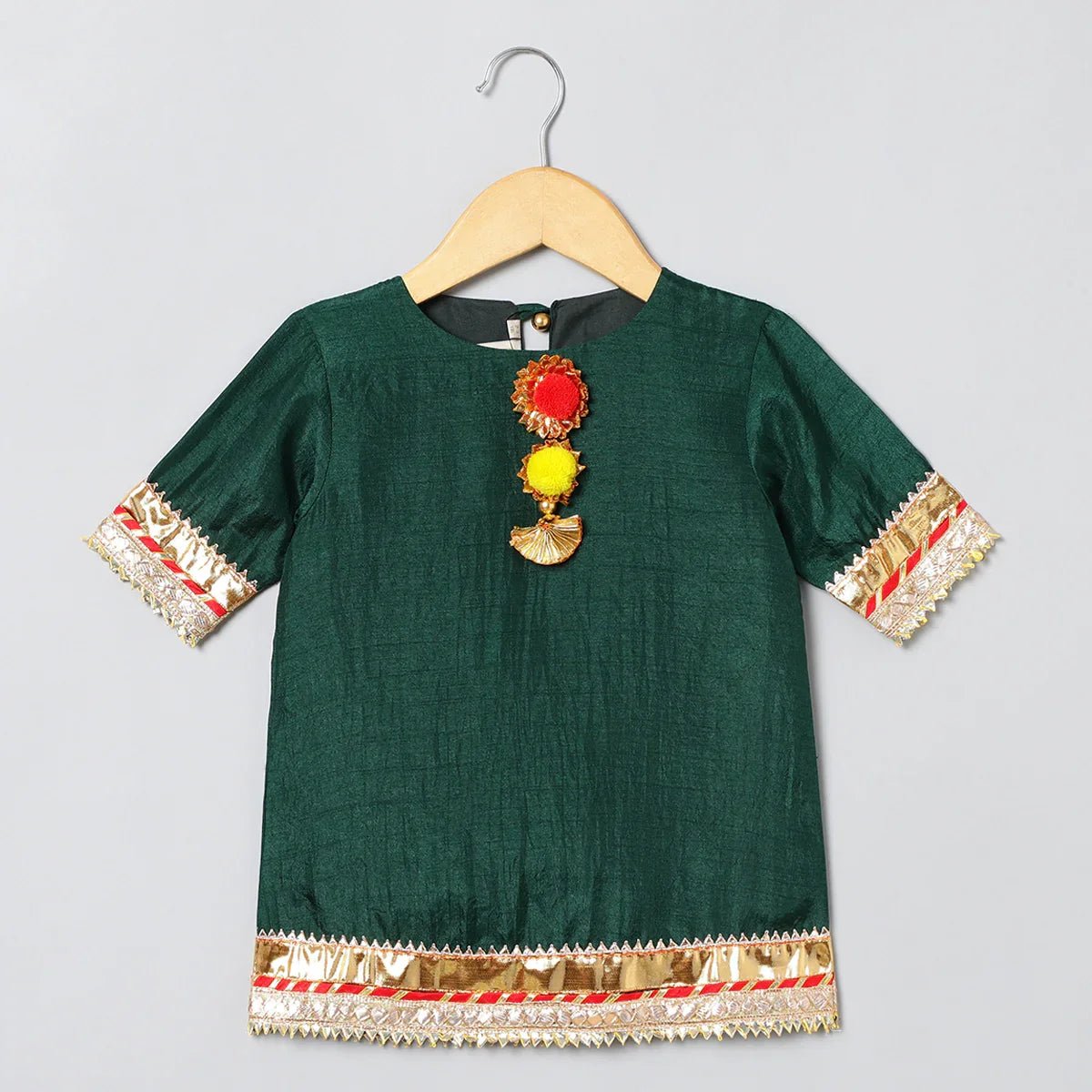 Green Bandhani Silk Lehenga Kurti Set - BYB PREMIUM