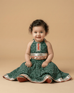 Load image into Gallery viewer, Green Cotton Kota Halter Top & Bandhani Skirt Set for Baby Girls - BYB PREMIUM