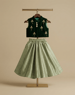 Load image into Gallery viewer, Hand Embroidered Green Velvet Top And Lehenga - BYB PREMIUM