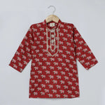 Load image into Gallery viewer, Jaipuri Elephant Print Red Kurta Pyjama Set for Boys - BYB PREMIUM