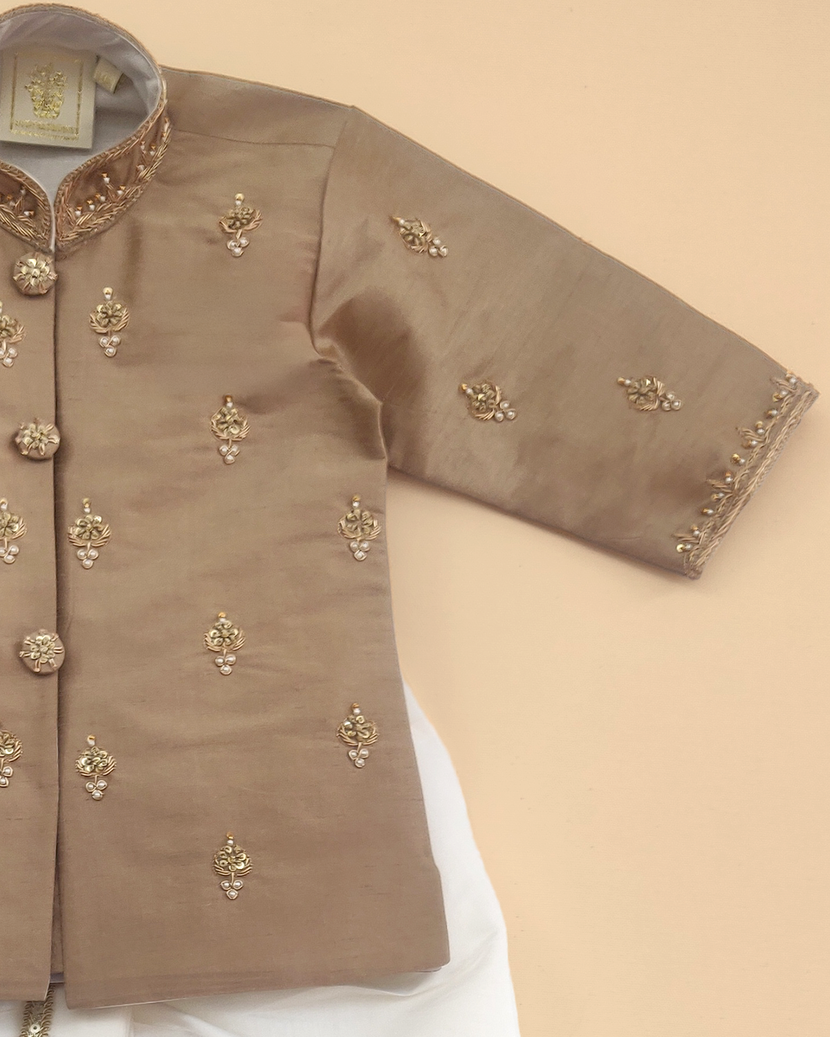 Pure silk kurta & viscose chanderi dhoti set for babies with zardozi embroidery
