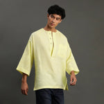Load image into Gallery viewer, Lime Yellow Linen Short Kurta - BYB PREMIUM