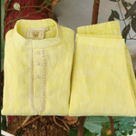 Load image into Gallery viewer, Lime Yellow Pure Linen Short Kurta Pajama Set for Babies - BYB PREMIUM