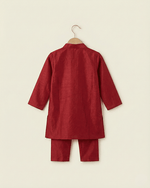 Load image into Gallery viewer, Maroon Dola Silk Kurta Pyjama Set for Boys with Thread & Mirror Work - BYB PREMIUM