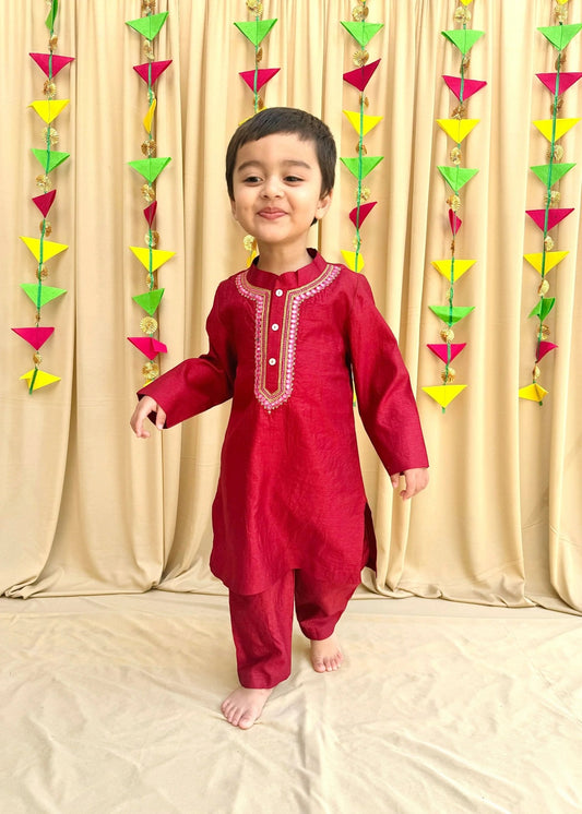Maroon Kurta Pyjama with Mirror & Thread Embroidery - BYB PREMIUM