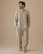 Load image into Gallery viewer, Men’s Beige Linen Co-ord Set – Relaxed Fit Kurta Top & Pants - BYB PREMIUM