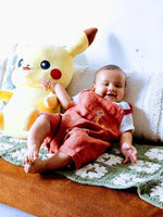 Load image into Gallery viewer, Mocha Rust Linen Dungaree Set for Babies with Embroidered Detail - BYB PREMIUM
