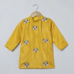 Load image into Gallery viewer, Mustard Yellow Silk Kurta Set for Boys with Lotus Embroidery - BYB PREMIUM