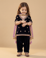 Load image into Gallery viewer, Navy Blue Velvet Kurti Patiala Set for Girls with Dupatta - BYB PREMIUM