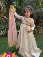 Load image into Gallery viewer, Off White Chanderi Silk Anarkali Dress for Girls with Dupatta - BYB PREMIUM
