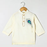 Load image into Gallery viewer, Off white doria cotton Kurta with Mayurpankh pearls embroidery Dhoti set - BYB PREMIUM