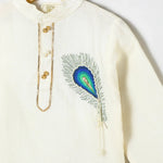 Load image into Gallery viewer, Off white doria cotton Kurta with Mayurpankh pearls embroidery Dhoti set - BYB PREMIUM