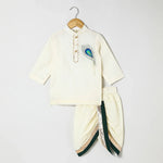 Load image into Gallery viewer, Off white doria cotton Kurta with Mayurpankh pearls embroidery Dhoti set - BYB PREMIUM