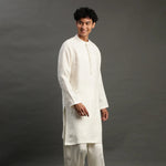 Load image into Gallery viewer, Off - White Linen Kurta Pyjama Set for Men - BYB PREMIUM