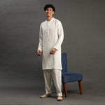 Load image into Gallery viewer, Off - White Linen Kurta Pyjama Set for Men - BYB PREMIUM