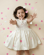 Load image into Gallery viewer, Off White Satin Girls Party Dress with Hand Bead Embroidery - BYB PREMIUM