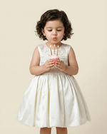 Load image into Gallery viewer, Off White Satin Girls Party Dress with Hand Bead Embroidery - BYB PREMIUM
