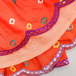 Load image into Gallery viewer, Orange Bandhani Embroidered V-Neck Top with Layered Lehenga Skirt for Girls - BYB PREMIUM