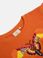 Load image into Gallery viewer, Orange Sweatshirt with Sequin Butterfly Embroidery - BYB PREMIUM