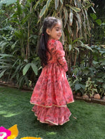 Load image into Gallery viewer, Peach Floral Chiffon Top Sharara Set for Girls - BYB PREMIUM