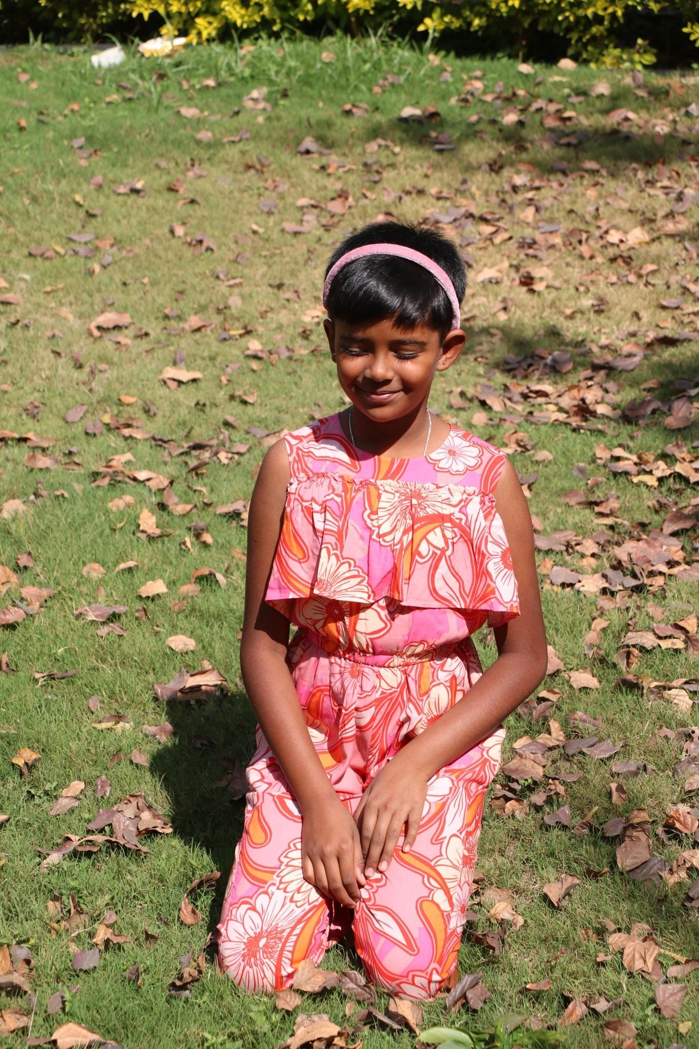 Pink And Orange Girls Summer Floral Print Rayon Jumpsuit - BYB PREMIUM