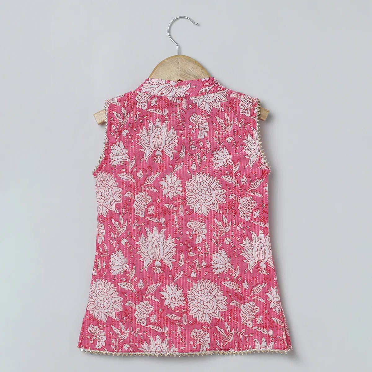 Pink & White Katha Stitch Kurti Dhoti Set for Girls - BYB PREMIUM