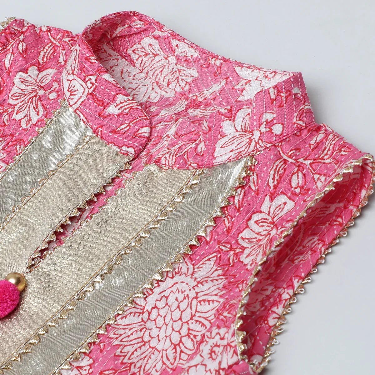 Pink & White Katha Stitch Kurti Dhoti Set for Girls - BYB PREMIUM