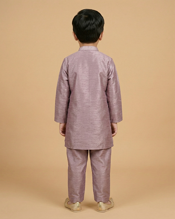 Boys lavender silk kurta pajama set with pearl embroidery – ethnic wear