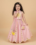 Load image into Gallery viewer, Dusty Pink Chanderi Silk Girls Lehenga Set with Mirror Work & Dupatta