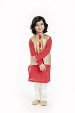 Load image into Gallery viewer, Red & Gold Kurta Waistcoat Set - BYB PREMIUM