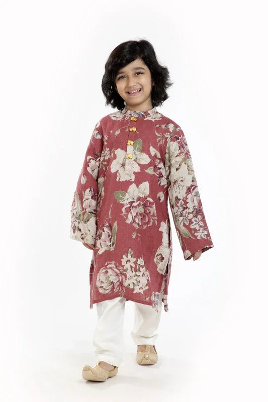Rust Floral Print Kurta Pajama Set - BYB PREMIUM