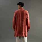 Load image into Gallery viewer, Rust Linen Kurta Pyjama Set with Hand Embroidery - BYB PREMIUM