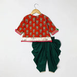 Load image into Gallery viewer, Rust Printed Lace Embellished Kurta and Green Dhoti Set - BYB PREMIUM
