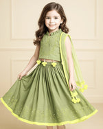 Load image into Gallery viewer, Sage green Chanderi mirror work top skirt and Dupatta - BYB PREMIUM