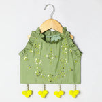 Load image into Gallery viewer, Sage green Chanderi mirror work top skirt and Dupatta - BYB PREMIUM