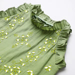 Load image into Gallery viewer, Sage green Chanderi mirror work top skirt and Dupatta - BYB PREMIUM