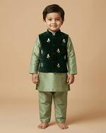 Load image into Gallery viewer, Sage Raw Silk Kurta Set for Boys with Velvet Bandi - BYB PREMIUM