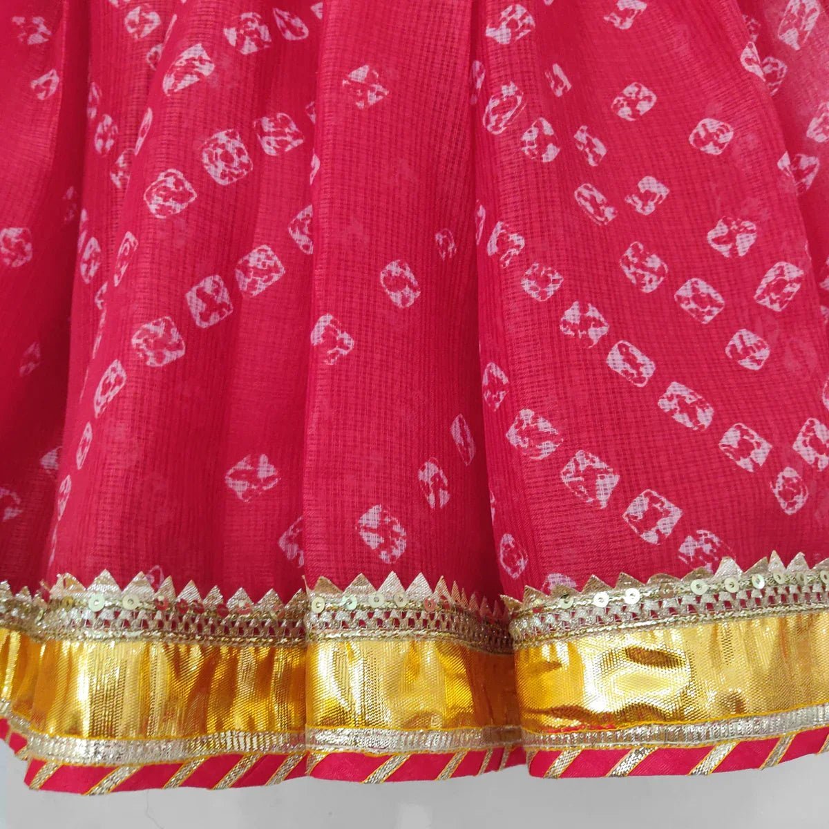 Traditional red cotton kota halter top & bandhani skirt set for baby girls byb premium
