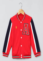 Load image into Gallery viewer, Varsity Vibes Cotton Bomber Jacket – Red - BYB PREMIUM