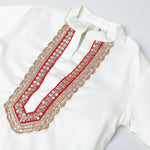 Load image into Gallery viewer, White Cotton Kurta Pyjama Set with Red Heart Embroidered Jacket for Boys - BYB PREMIUM