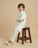 Load image into Gallery viewer, White Cotton Kurta Pyjama Set with Red Heart Embroidered Jacket for Boys - BYB PREMIUM
