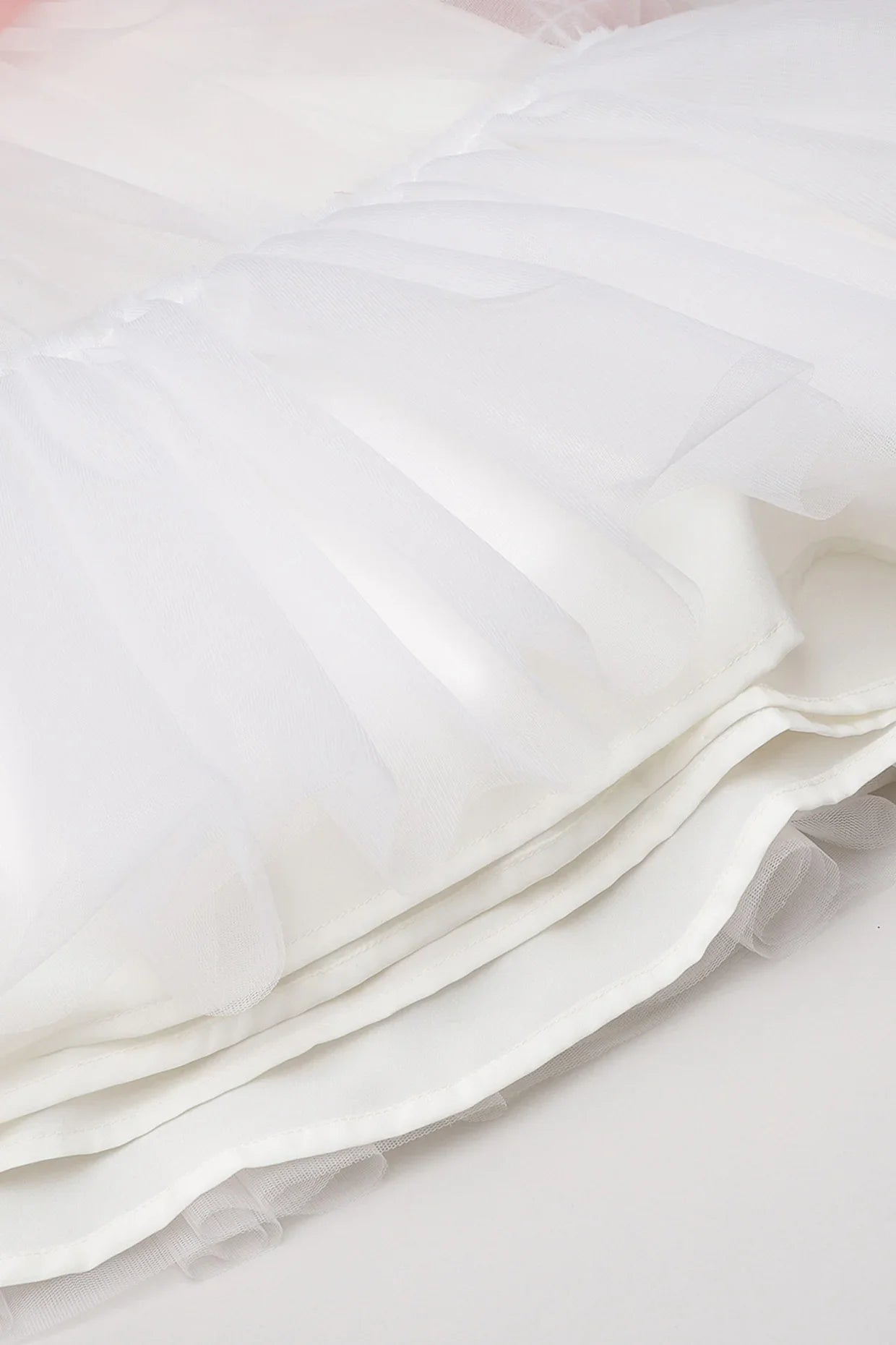 White Dress with Pastel Pink Sash and Velvet Sequin Detailing - BYB PREMIUM