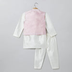 Load image into Gallery viewer, White Kurta Pyjama Set with Baby Pink Raw Silk Embroidered Jacket for Boys - BYB PREMIUM