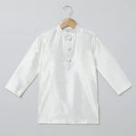Load image into Gallery viewer, White Kurta Pyjama Set with Baby Pink Raw Silk Embroidered Jacket for Boys - BYB PREMIUM