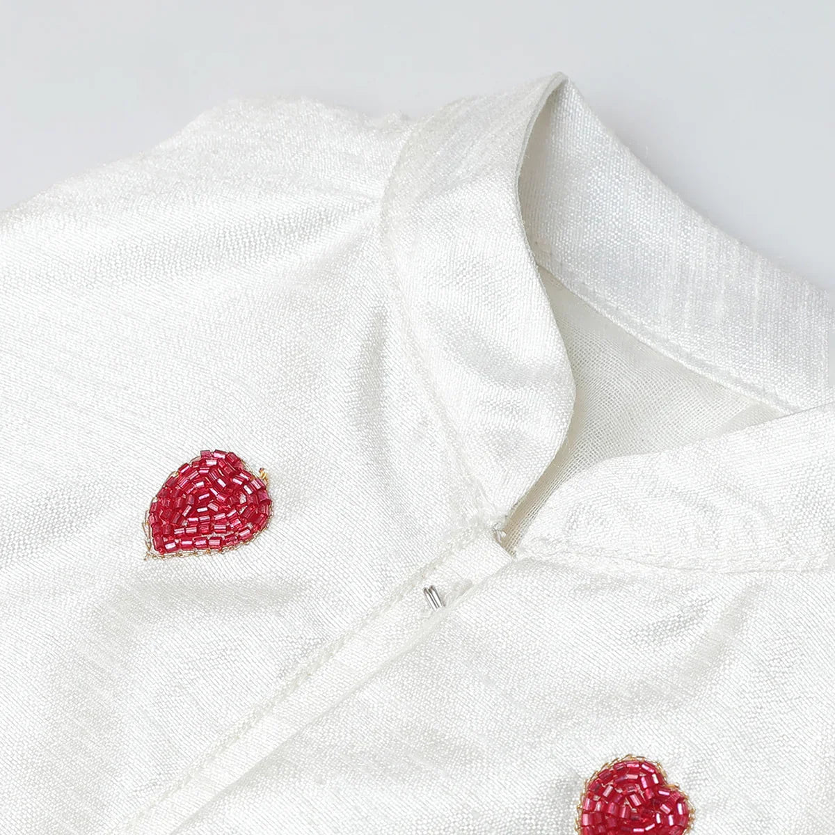 White raw silk top skirt set for girls with red heart embroidery byb premium