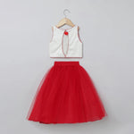 Load image into Gallery viewer, White & Red Heart Embroidered Top Skirt Set for Girls | Cotton & Tulle - BYB PREMIUM