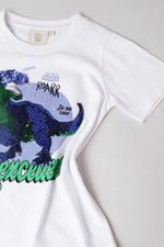Load image into Gallery viewer, White Sequin Dinosaur Graphic T-Shirt for Kids - BYB PREMIUM