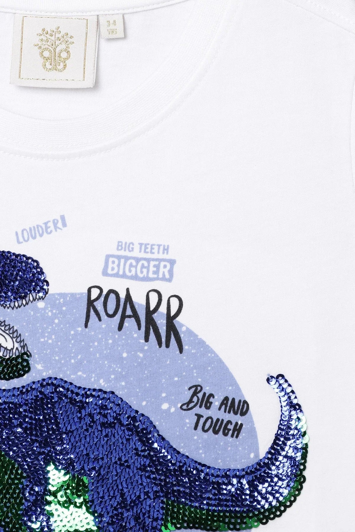 White sequin dinosaur graphic t shirt for kids byb premium