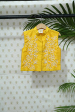 Load image into Gallery viewer, White & Yellow Kurta Pyjama Set with Jacket for Boys - BYB PREMIUM